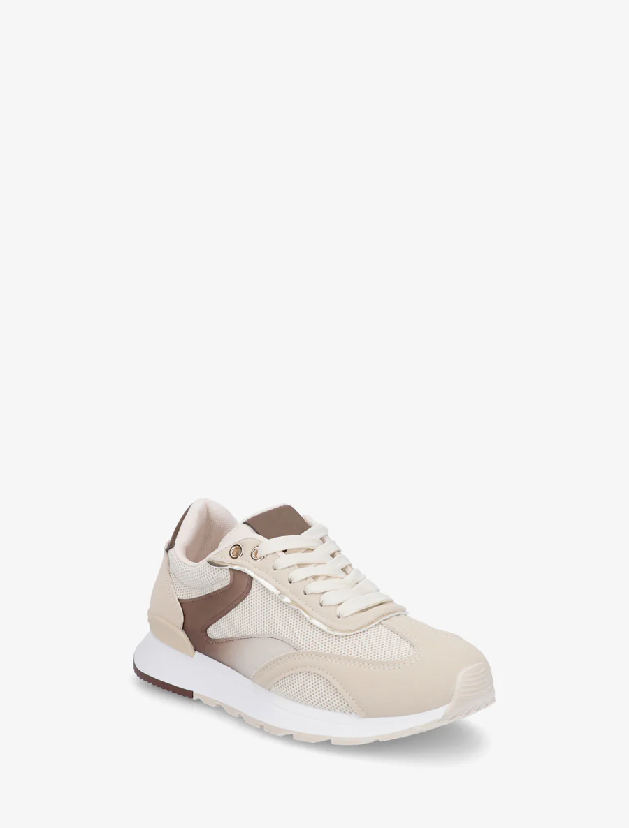 Sneakers met gestileerde strepen en nubuck-effect inzetstuk - Beige - Image 2