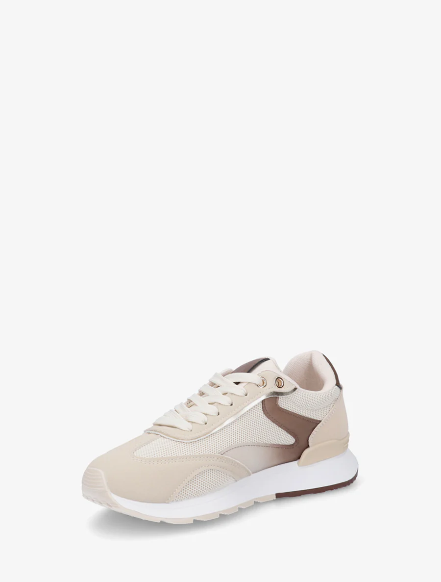 Sneakers met gestileerde strepen en nubuck-effect inzetstuk - Beige - Image 3