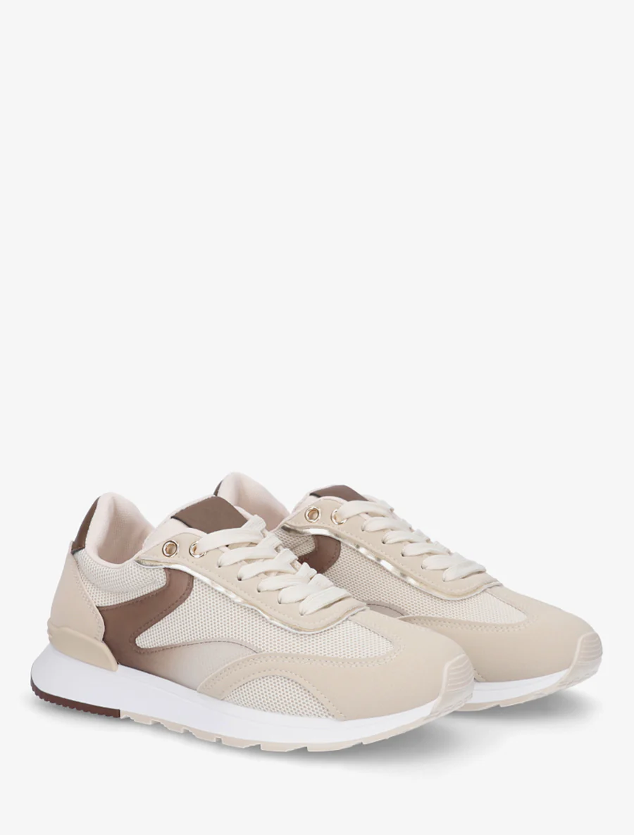 Sneakers met gestileerde strepen en nubuck-effect inzetstuk - Beige - Image 4
