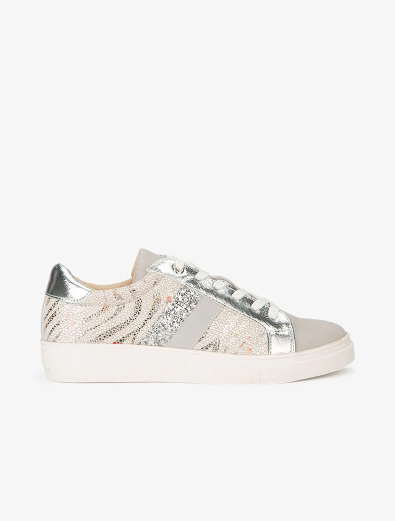 Sneakers met glanzende zebraprint en rubber - zilver