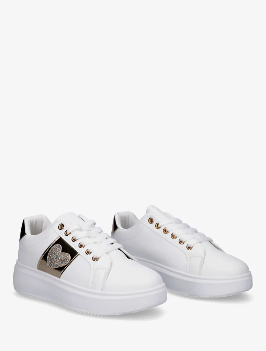 Sneakers met ingelegd strass hartje - Goud - Image 4