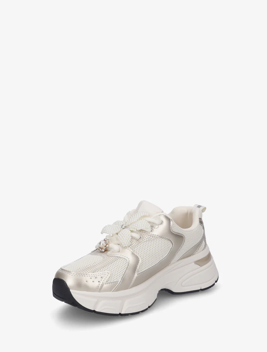 Sneakers met lintveters en bloem van parels - Goud - Image 3