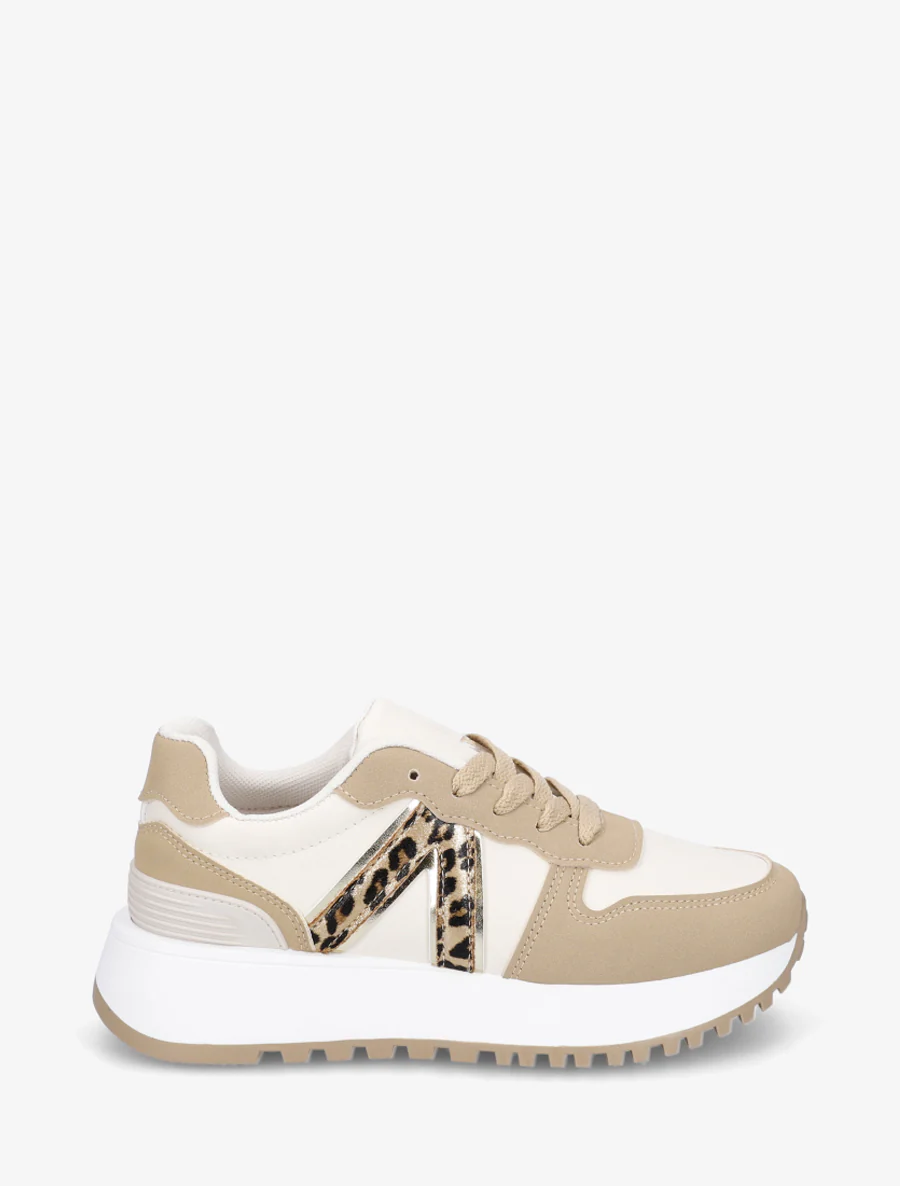 Sneakers met luipaardprint inzetstukken - Beige