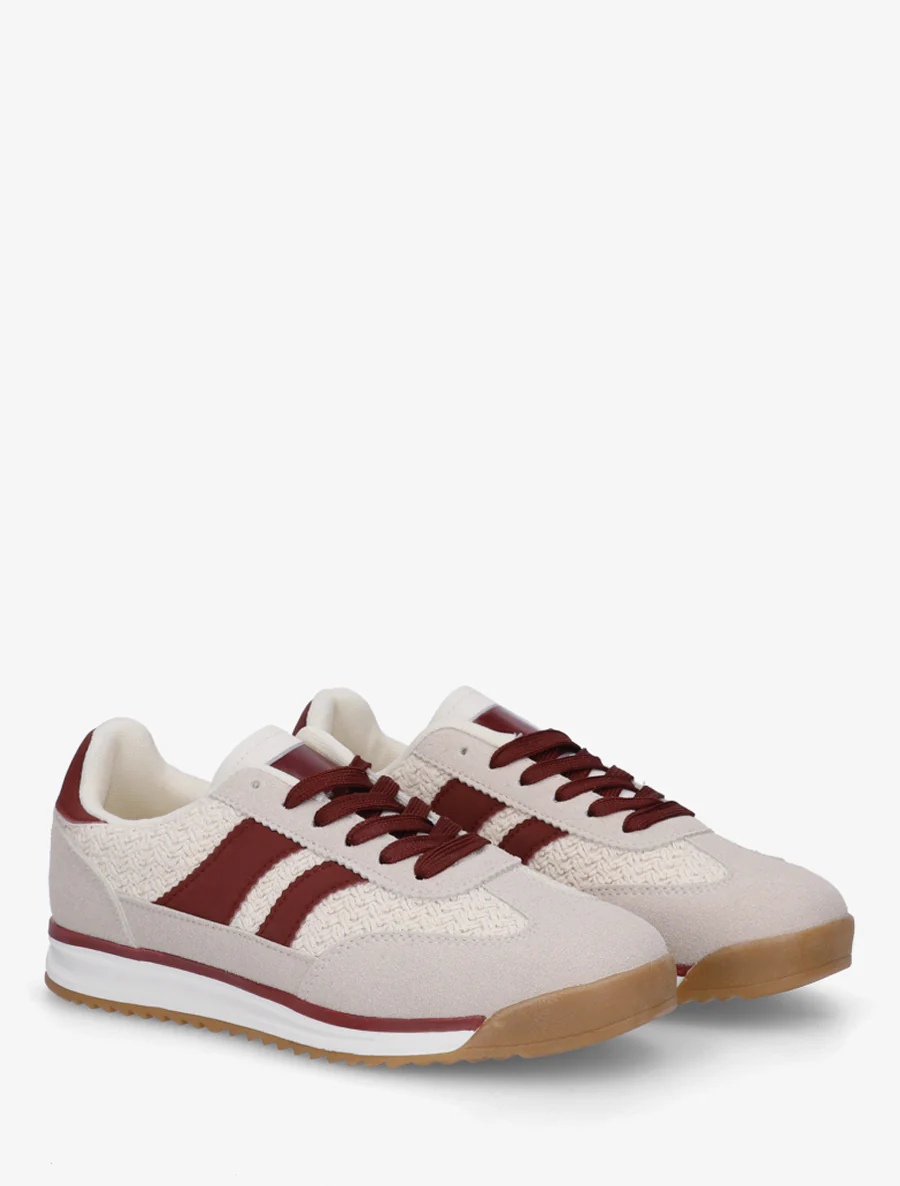 Sneakers met mesh-effect inzetstukken en contrasterende details. - Bordeaux - Image 4