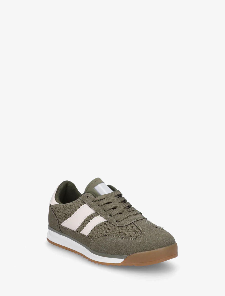 Sneakers met mesh-effect inzetstukken en contrasterende details. - Kaki - Image 2