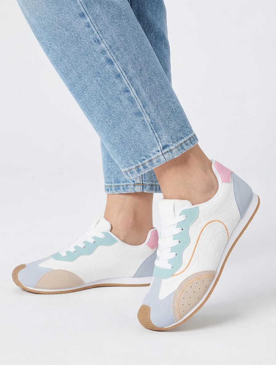 Sneakers met nubuck-effect textuur. - Watergroen - Image 5
