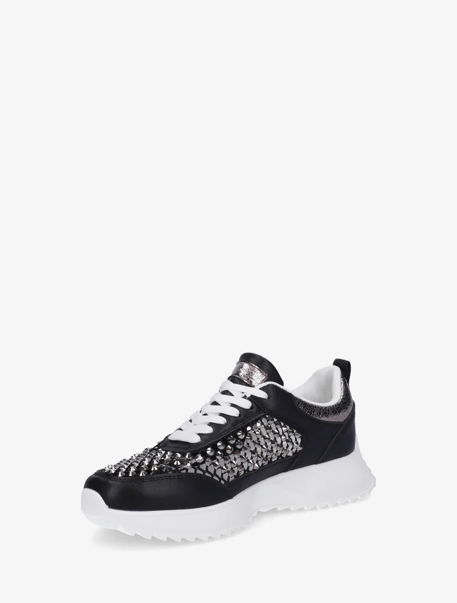 Sneakers met opengewerkte details en strass. - Zwart - Image 3
