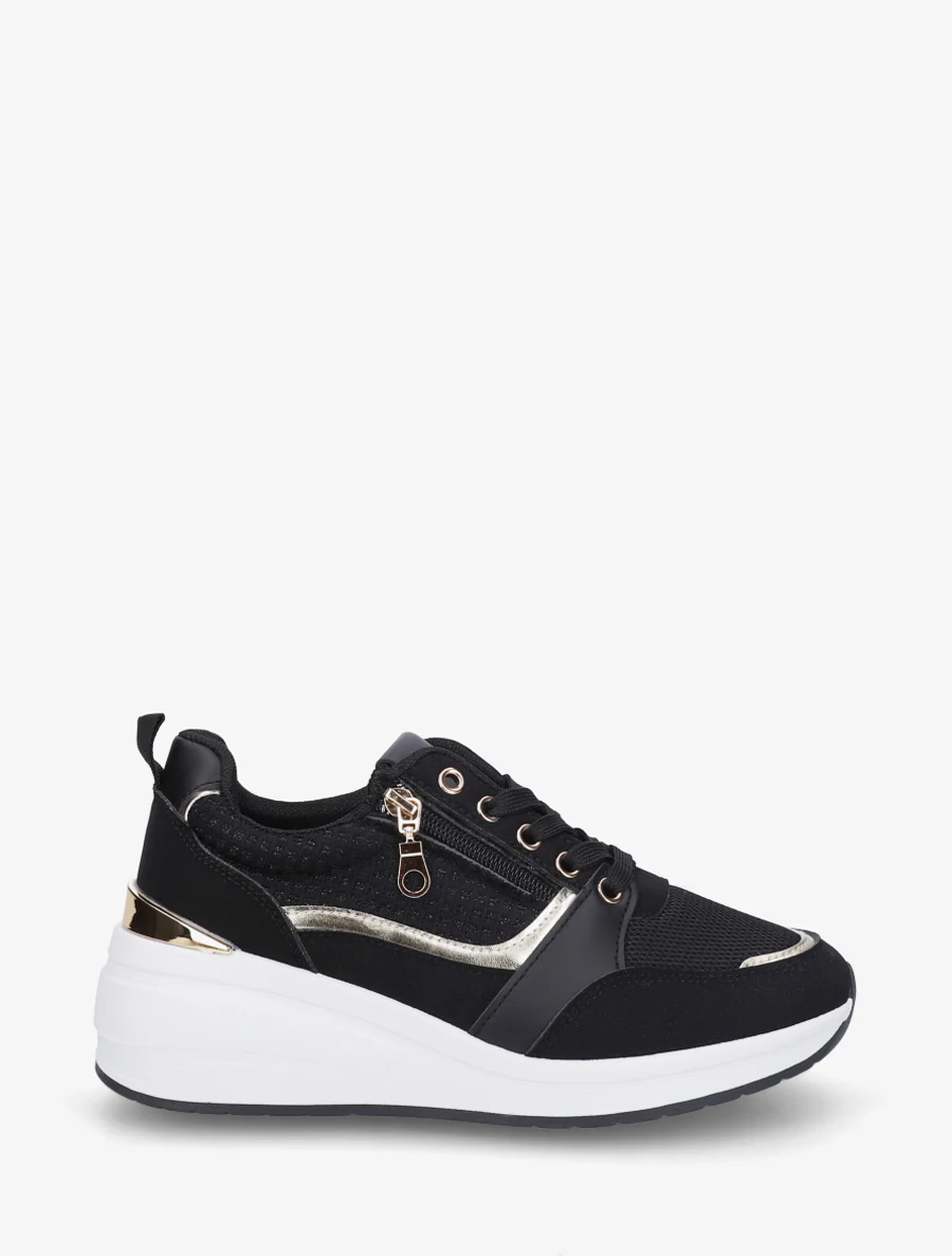 Sneakers met sleehak en ritssluiting - Zwart