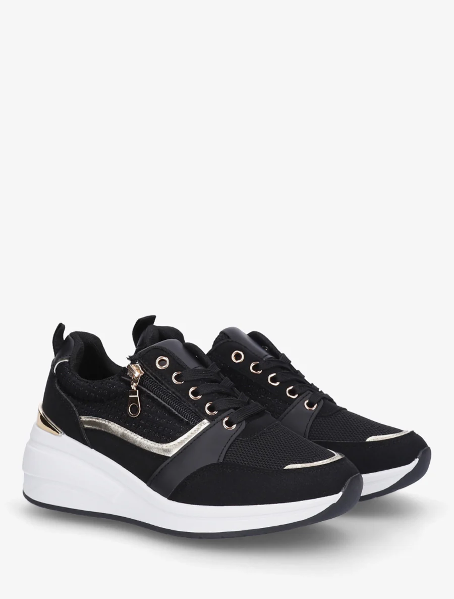 Sneakers met sleehak en ritssluiting - Zwart - Image 4