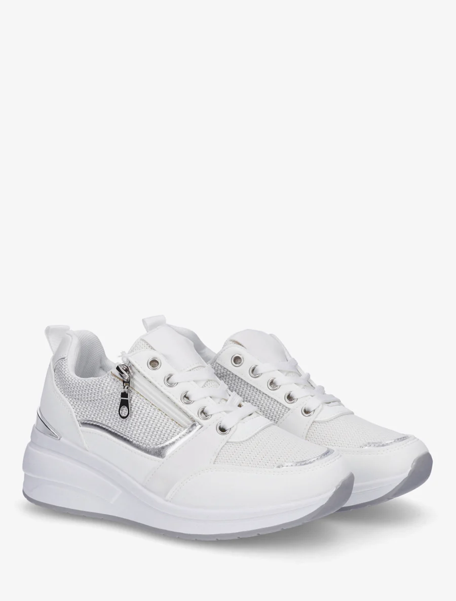 Sneakers met sleehak en ritssluiting - Wit - Image 4