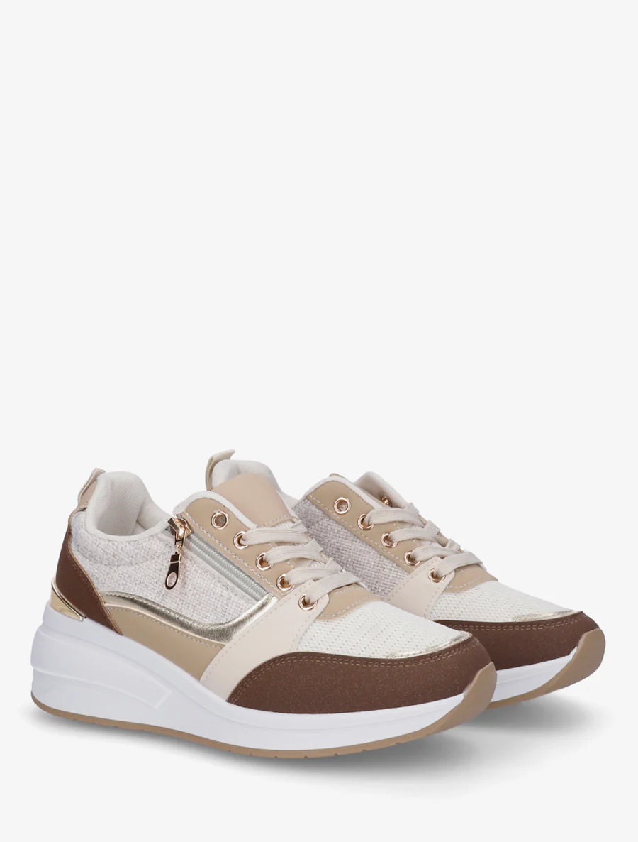Sneakers met sleehak en ritssluiting - Bruin - Image 4