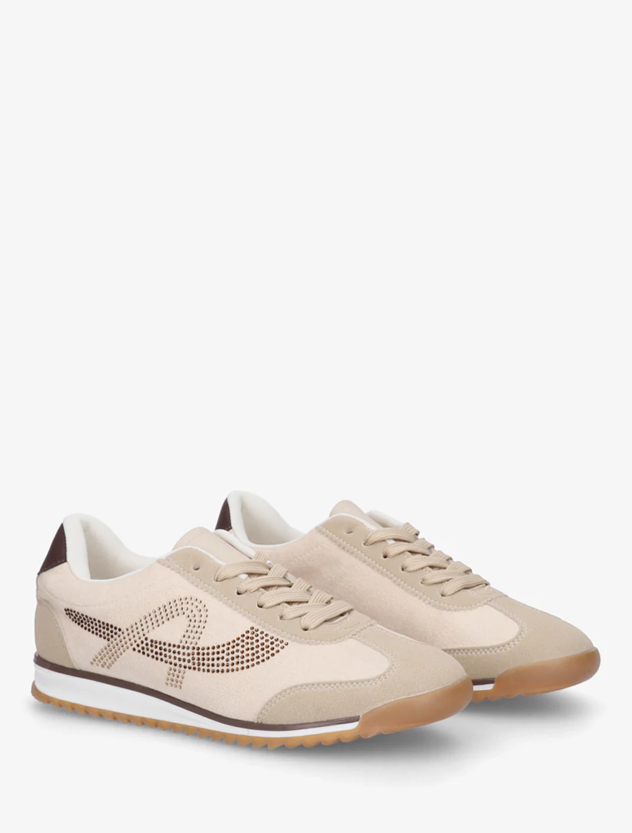 Sneakers met strass in suèdine - Beige - Image 4