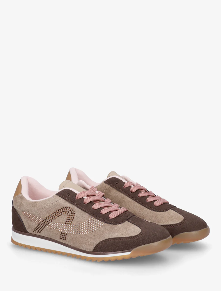 Sneakers met strass in suèdine - Bruin - Image 4