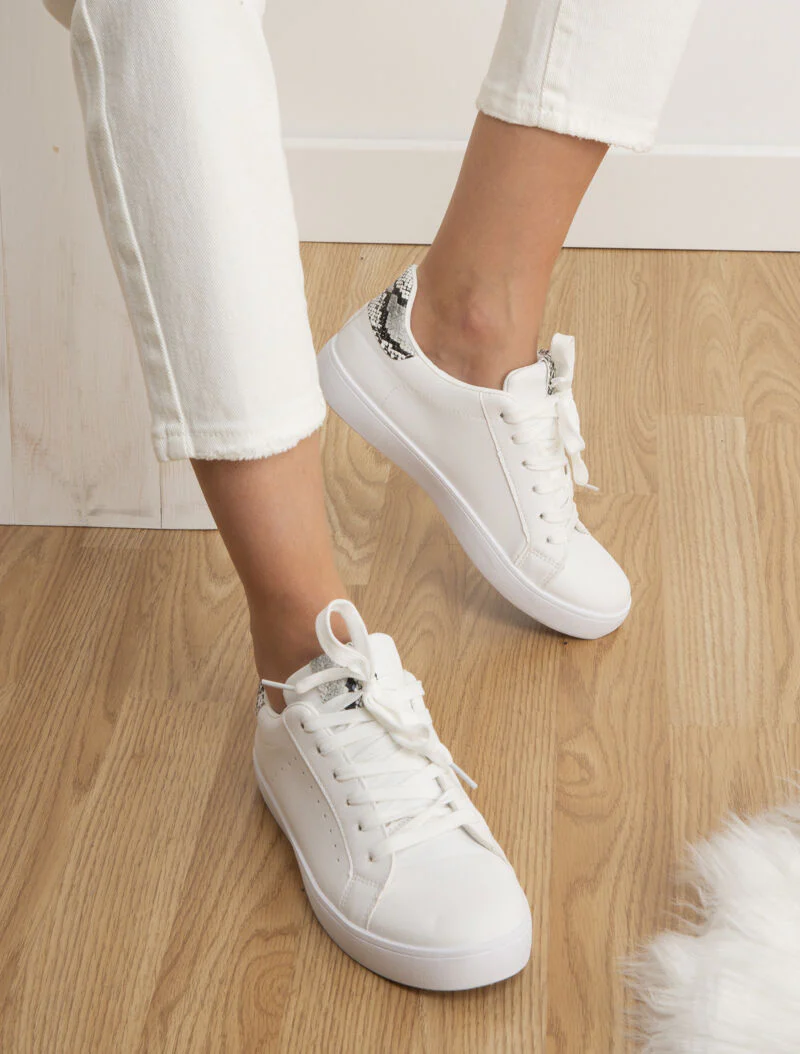 Sneakers met tong en hielstuk bedrukt - wit/python - Image 2