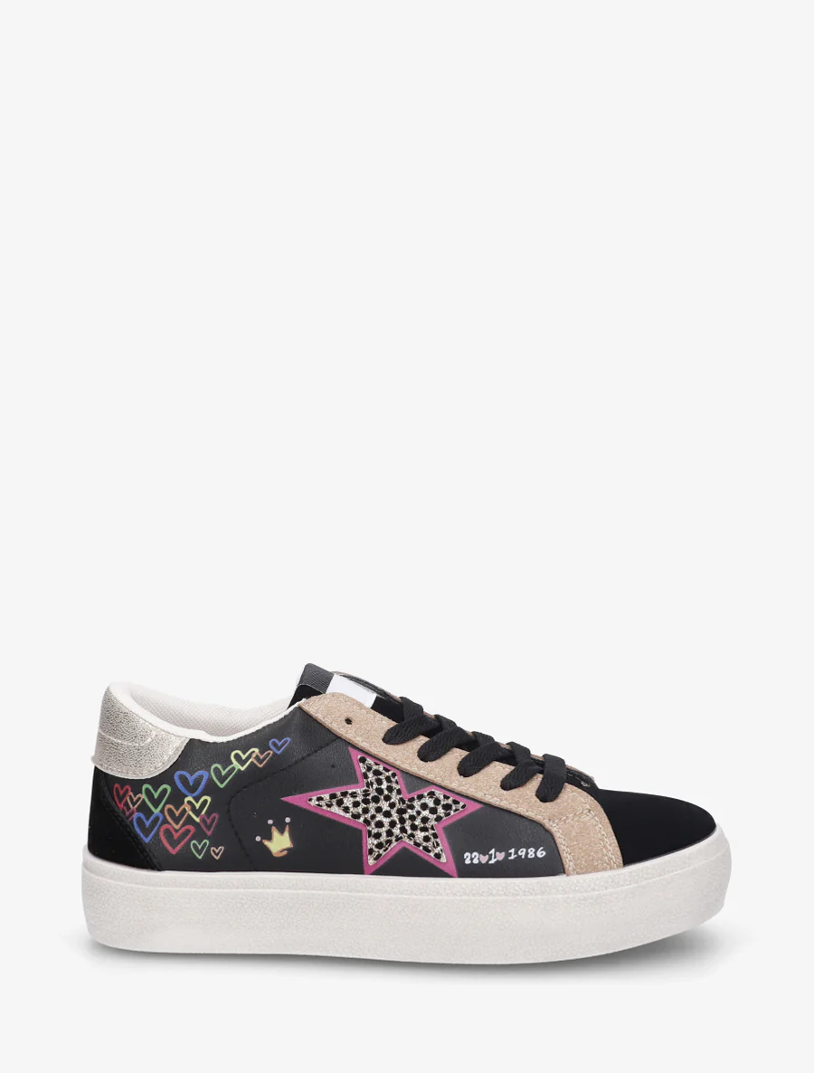 Sneakers met vintage-effect zool bedrukt - Zwart