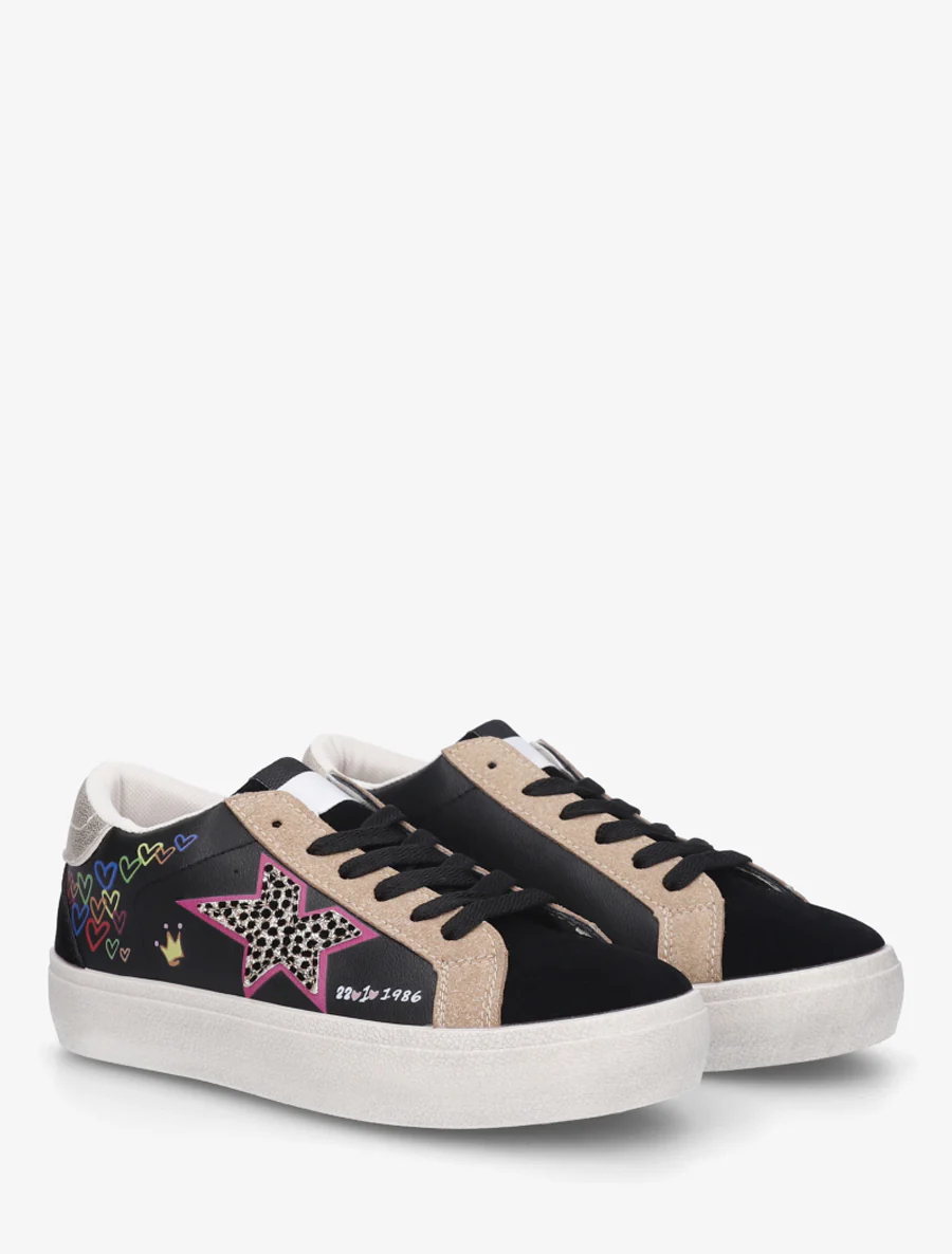 Sneakers met vintage-effect zool bedrukt - Zwart - Image 4