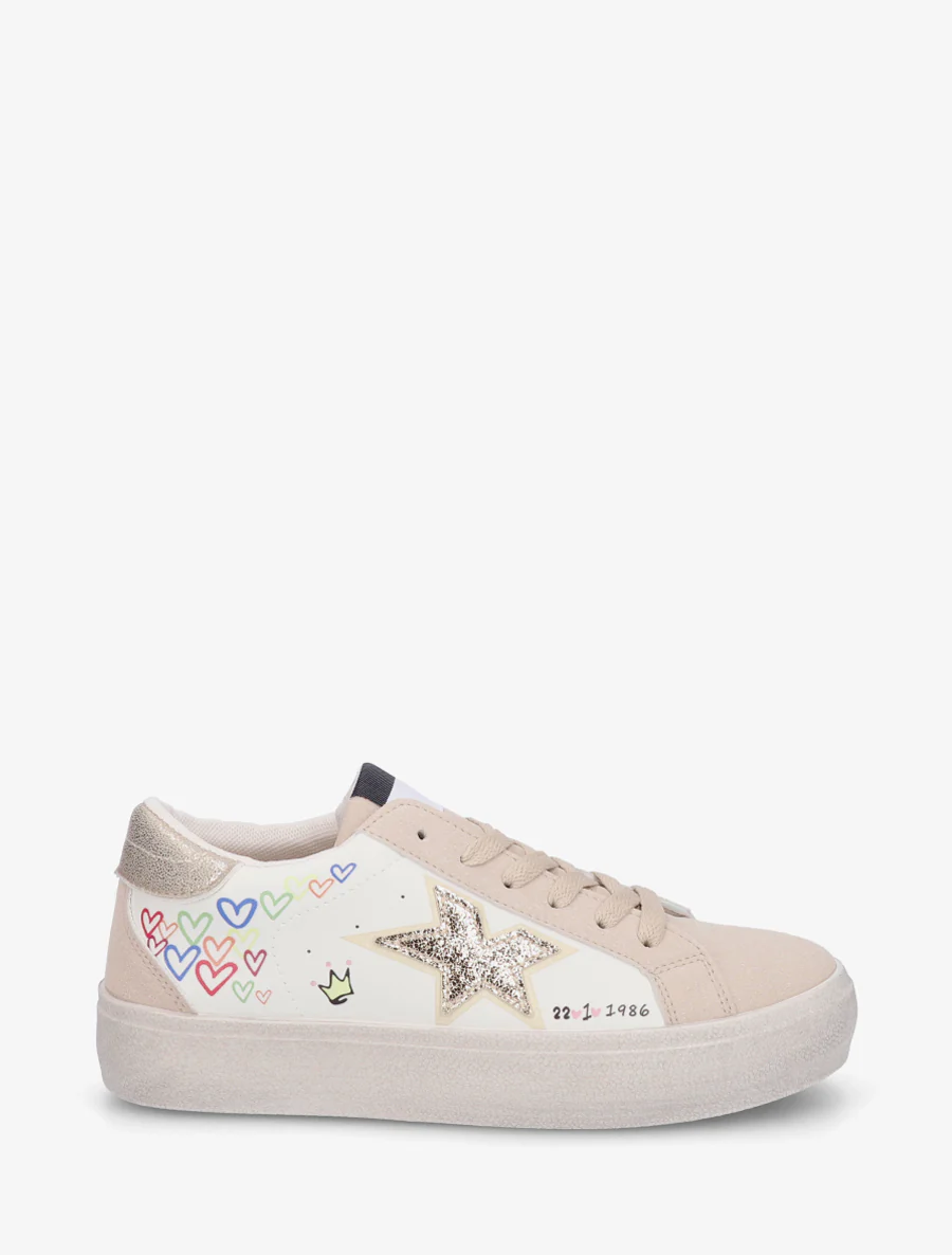 Sneakers met vintage-effect zool bedrukt - Beige