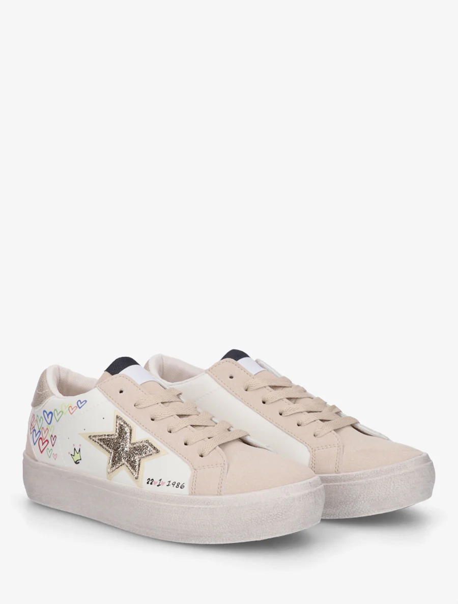 Sneakers met vintage-effect zool bedrukt - Beige - Image 4