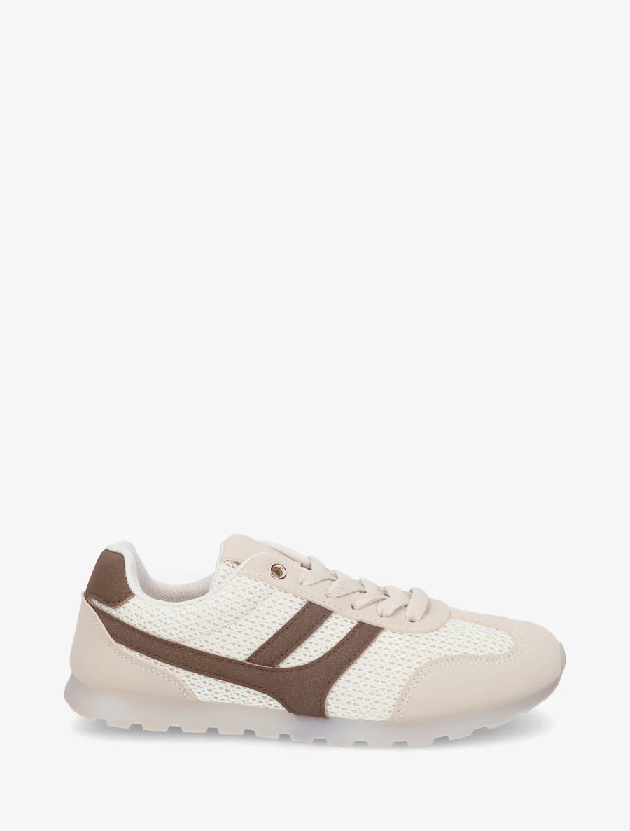 Sneakers van gestructureerde stof en suède. - Beige