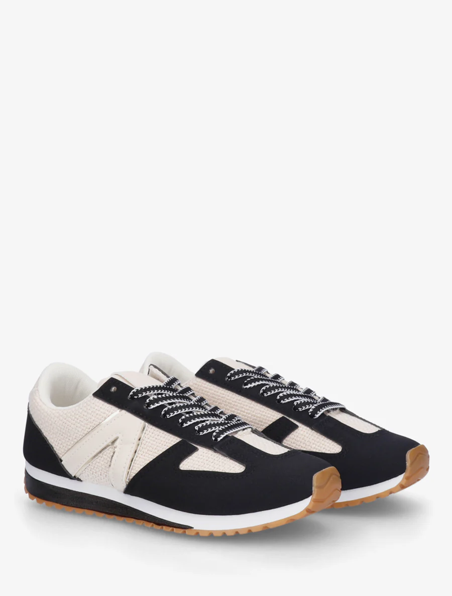 Sneakers van geweven canvas en imitatieleer - Zwart - Image 4
