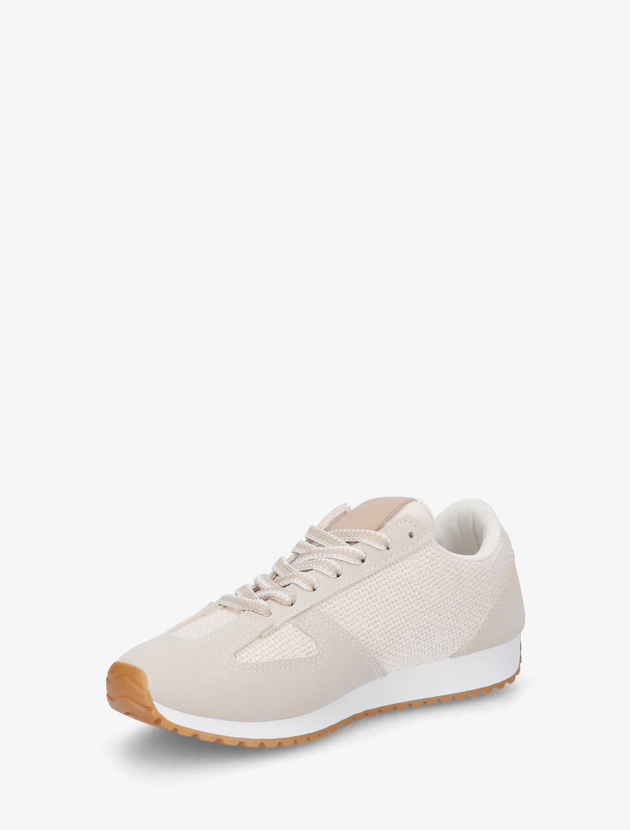 Sneakers van geweven canvas en imitatieleer - Beige - Image 3