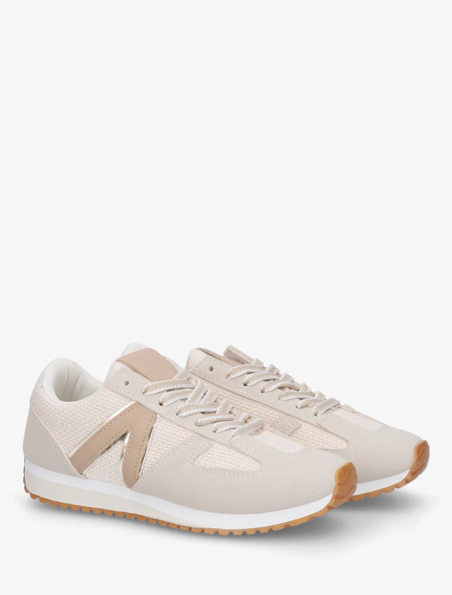 Sneakers van geweven canvas en imitatieleer - Beige - Image 4