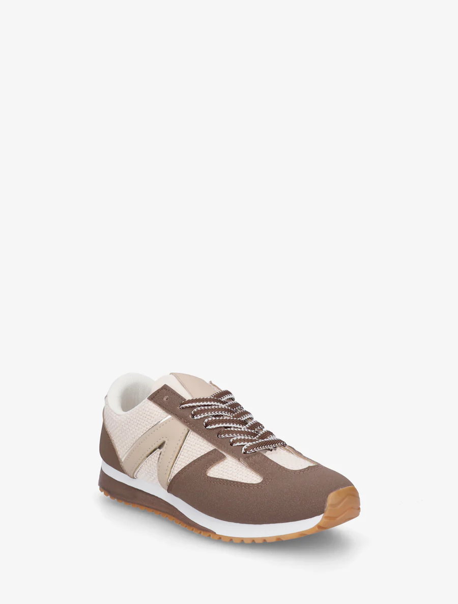 Sneakers van geweven canvas en imitatieleer - Bruin - Image 2