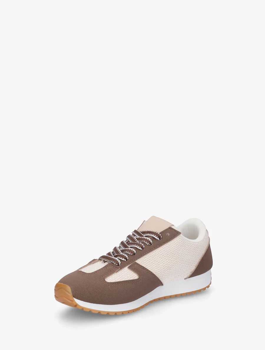 Sneakers van geweven canvas en imitatieleer - Bruin - Image 3