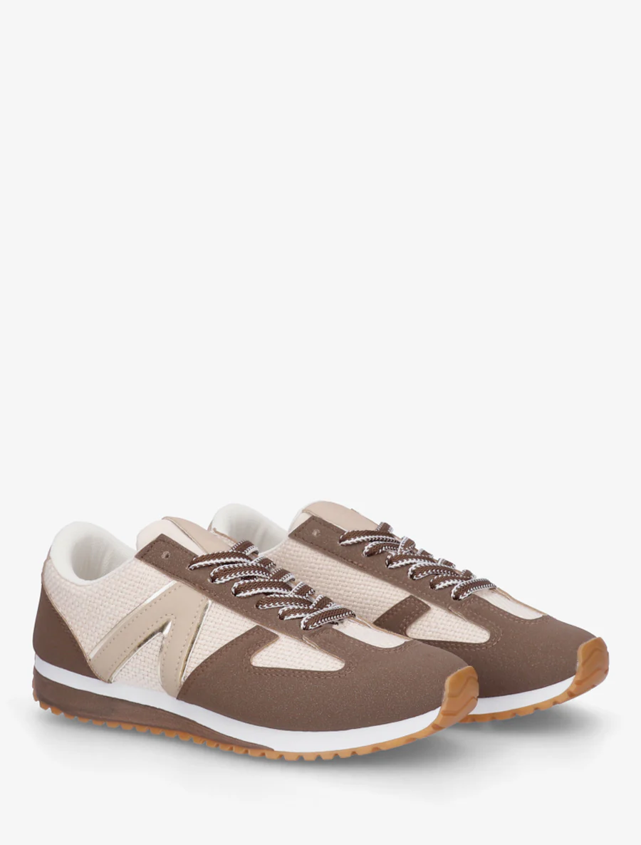 Sneakers van geweven canvas en imitatieleer - Bruin - Image 4