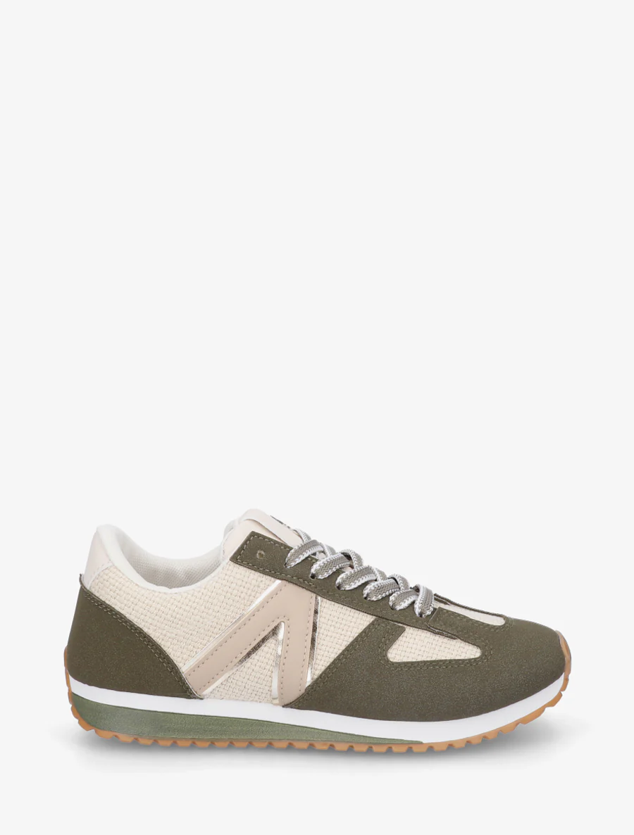 Sneakers van geweven canvas en imitatieleer - Kaki