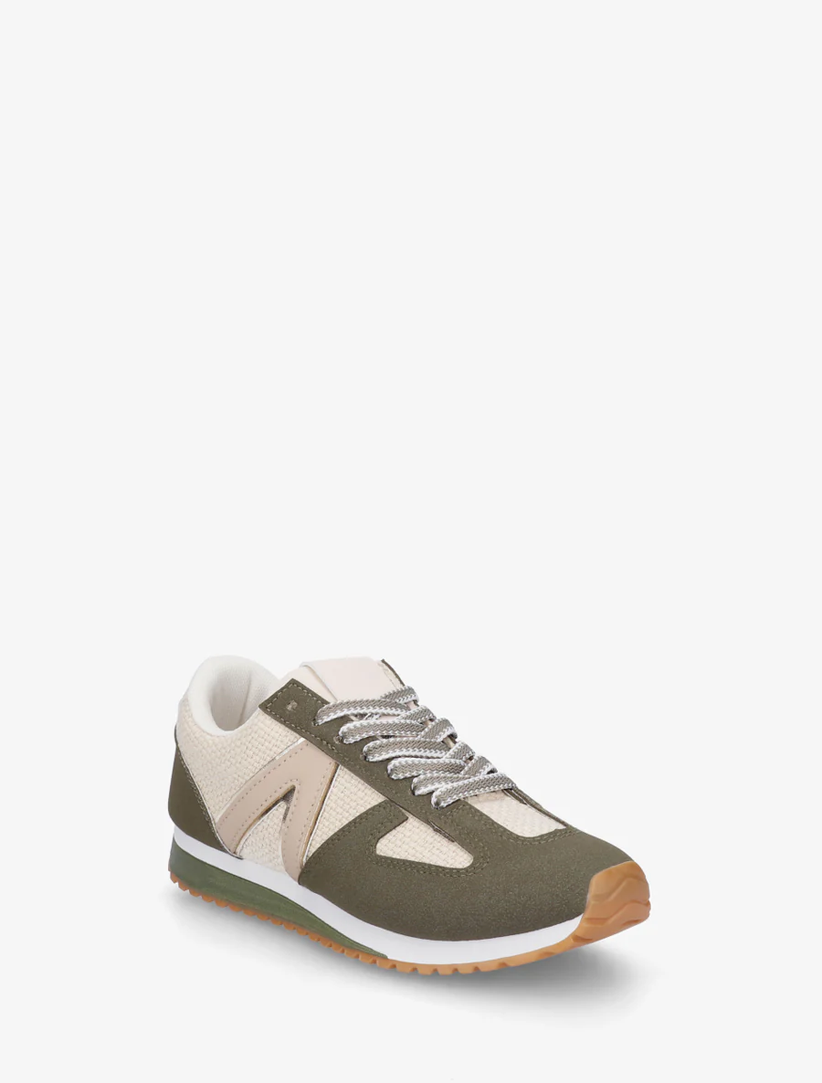 Sneakers van geweven canvas en imitatieleer - Kaki - Image 2