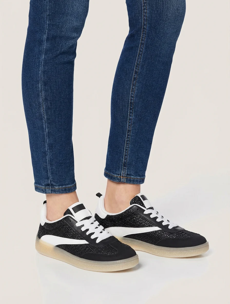 Sneakers van imitatie vlechtwerk - Zwart - Image 5