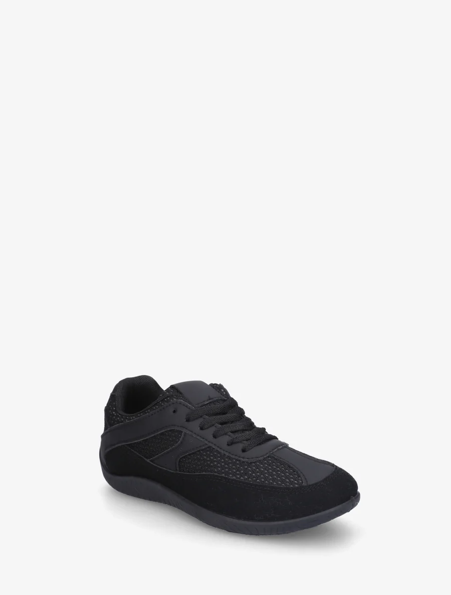 Sneakers van imitatieleer en canvas - Zwart - Image 2