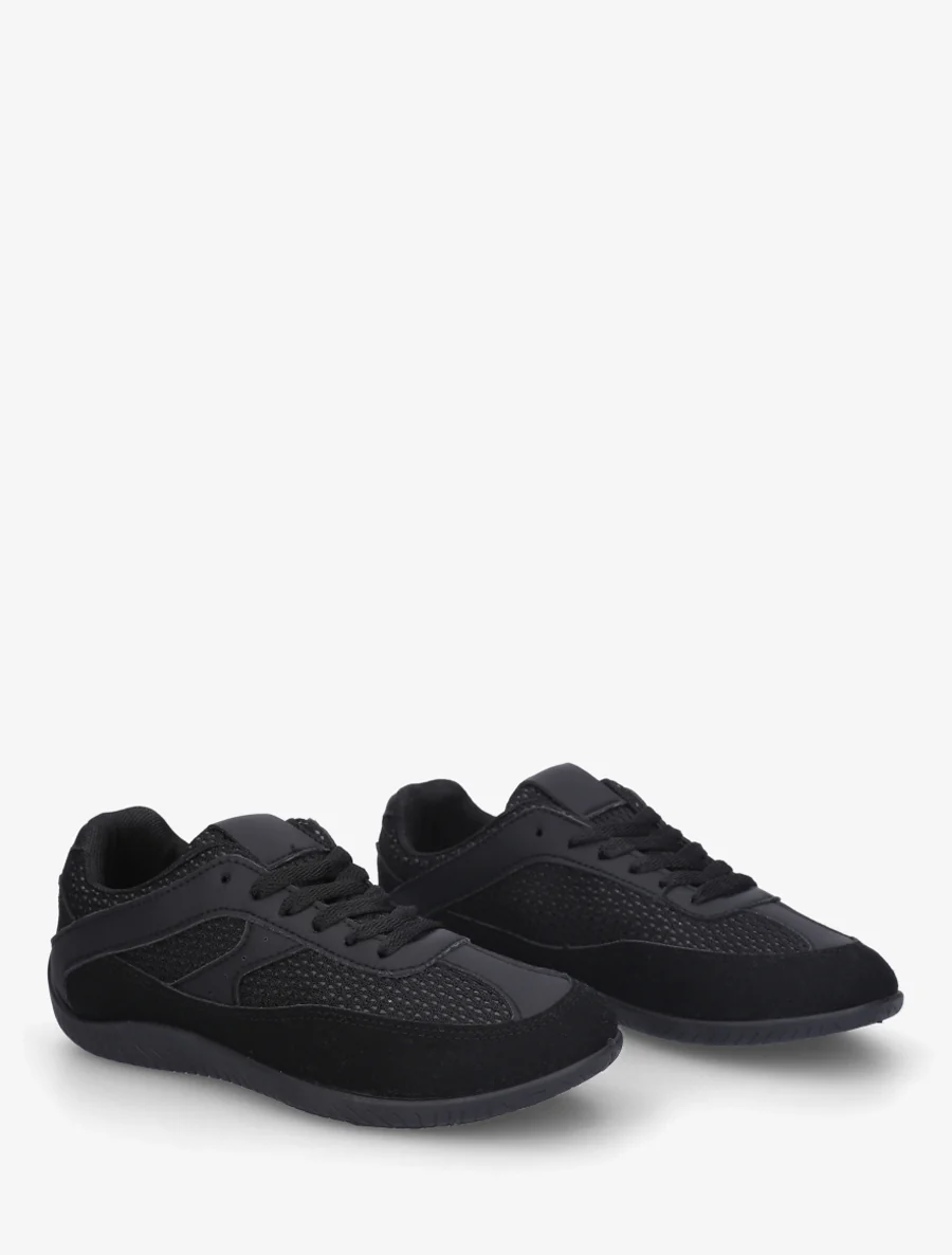 Sneakers van imitatieleer en canvas - Zwart - Image 4