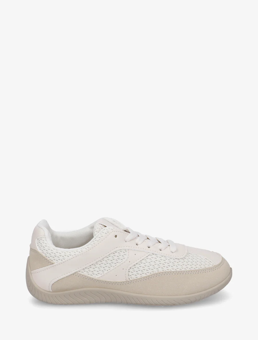 Sneakers van imitatieleer en canvas - Beige