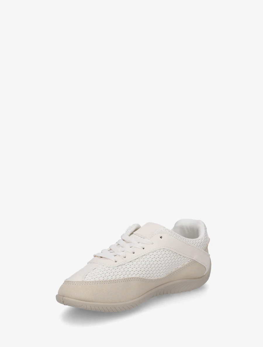 Sneakers van imitatieleer en canvas - Beige - Image 3