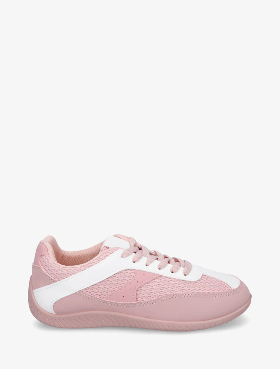 Sneakers van imitatieleer en canvas - Roos