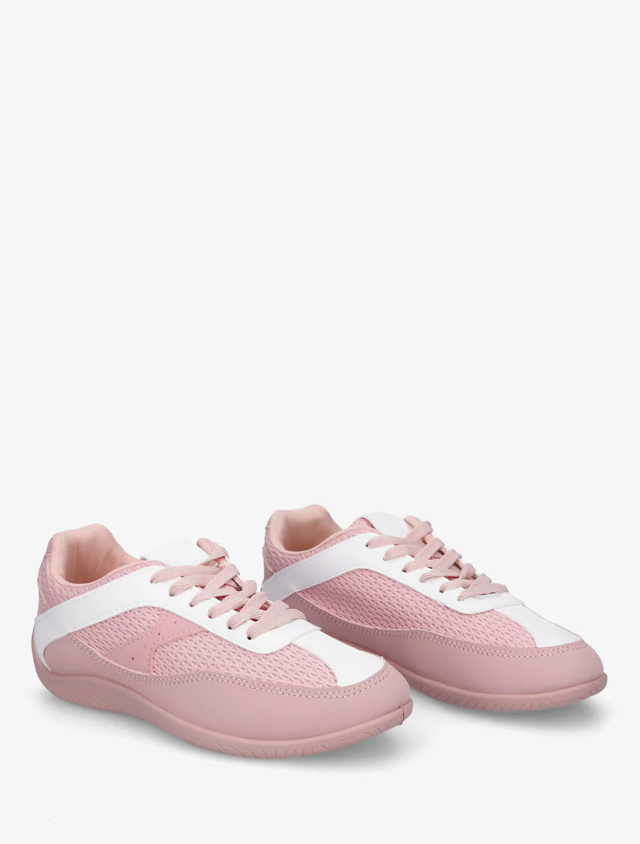 Sneakers van imitatieleer en canvas - Roos - Image 4