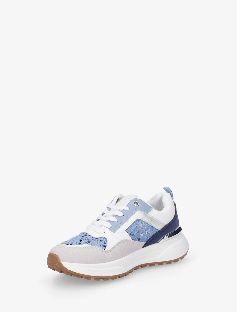 Sneakers van imitatieleer en haakwerk - Blauw - Image 3