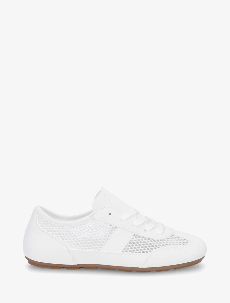 Sneakers van imitatieleer en opengewerkt textiel - Wit