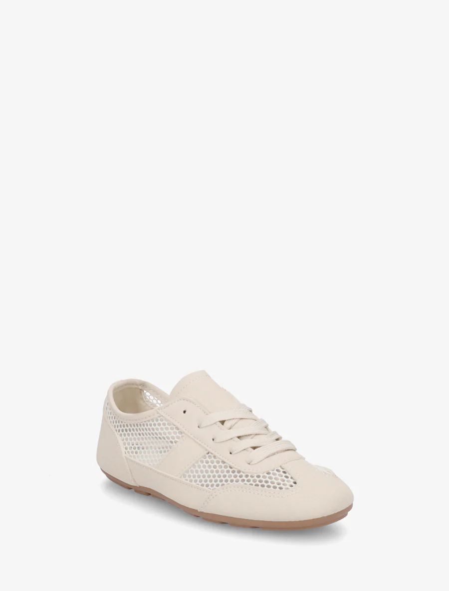 Sneakers van imitatieleer en opengewerkt textiel - Beige - Image 2