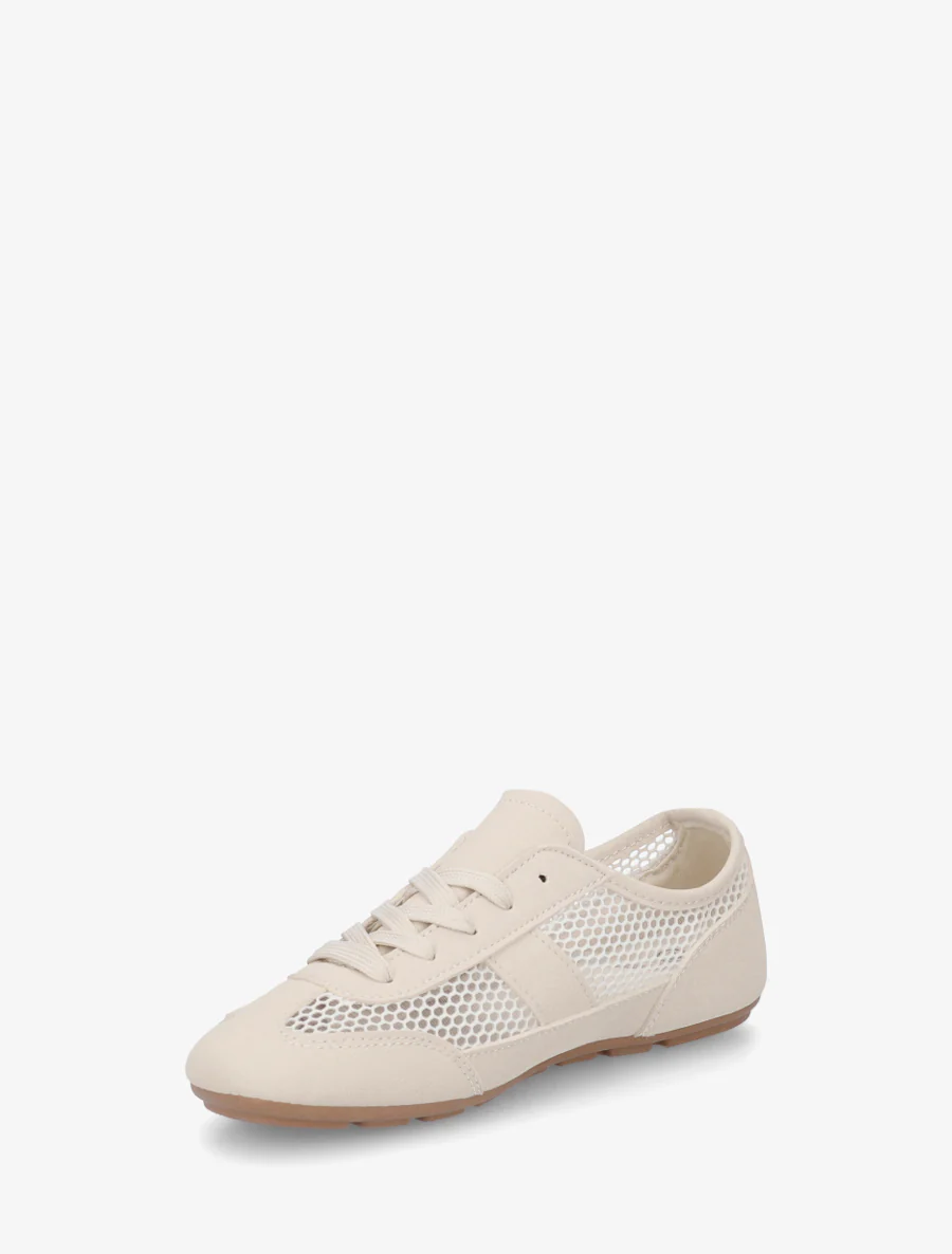 Sneakers van imitatieleer en opengewerkt textiel - Beige - Image 3