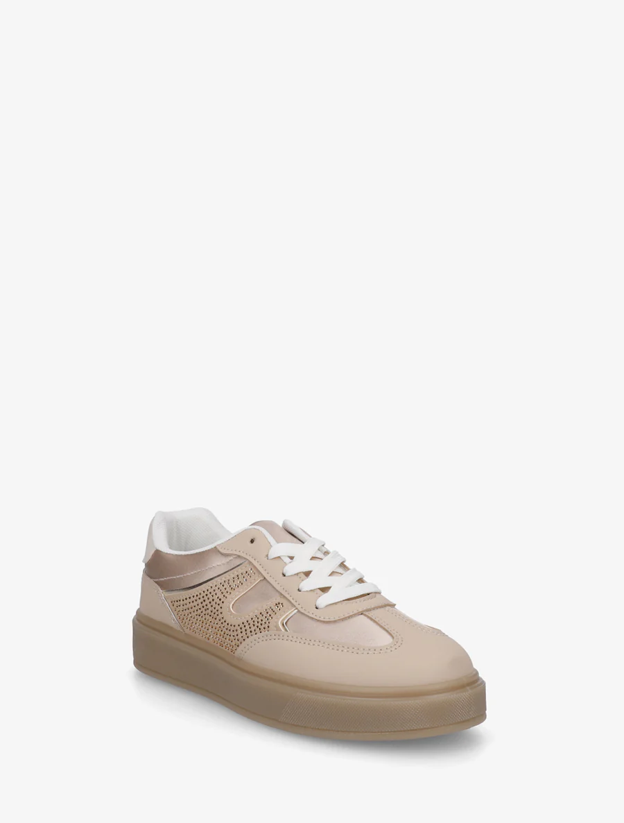 Sneakers van imitatieleer en satijnstof met strass. - Mol - Image 2