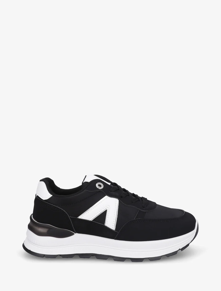 Sneakers van imitatieleer met contrasterende strepen - Zwart