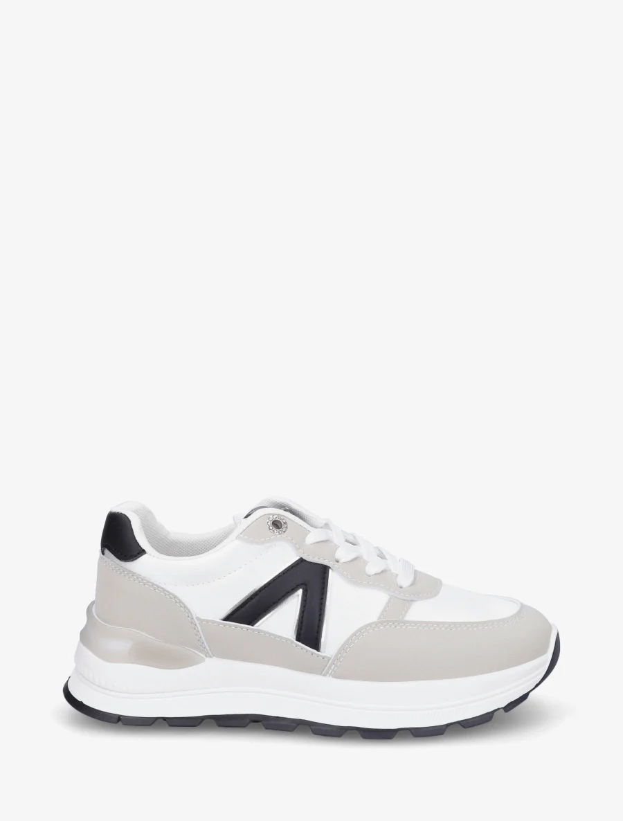 Sneakers van imitatieleer met contrasterende strepen - Lichtgrijs