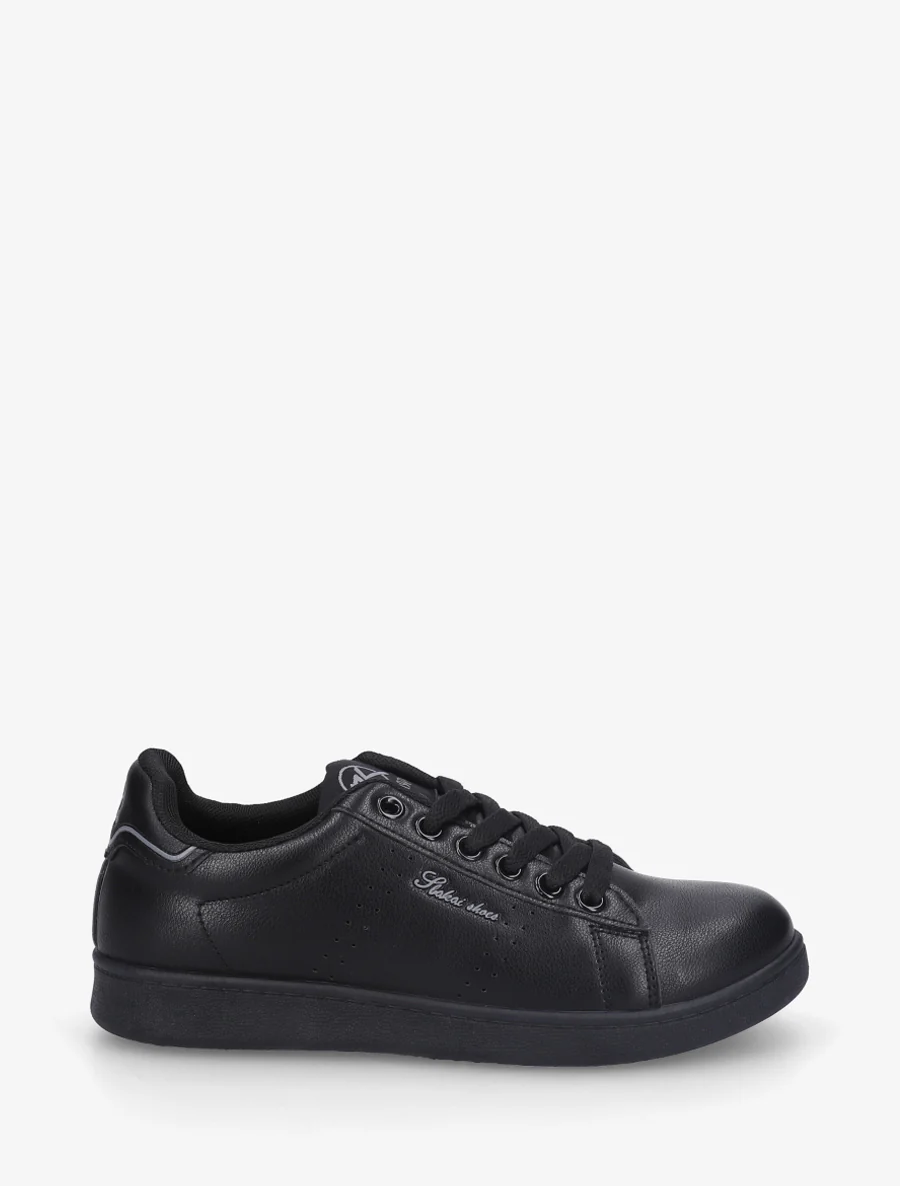 Sneakers van imitatieleer met geborduurde inscriptie - Zwart
