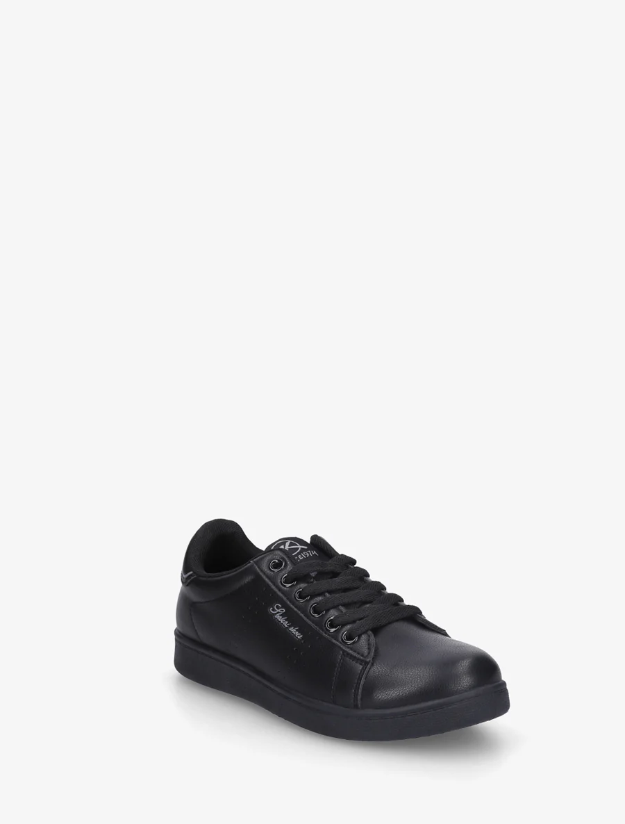 Sneakers van imitatieleer met geborduurde inscriptie - Zwart - Image 2
