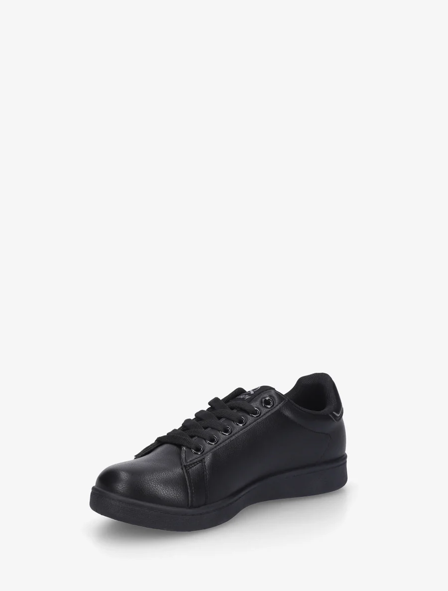 Sneakers van imitatieleer met geborduurde inscriptie - Zwart - Image 3
