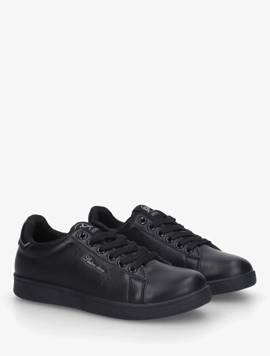 Sneakers van imitatieleer met geborduurde inscriptie - Zwart - Image 4