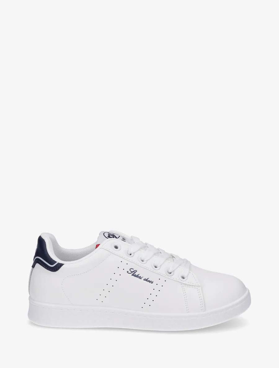 Sneakers van imitatieleer met geborduurde inscriptie - Marine